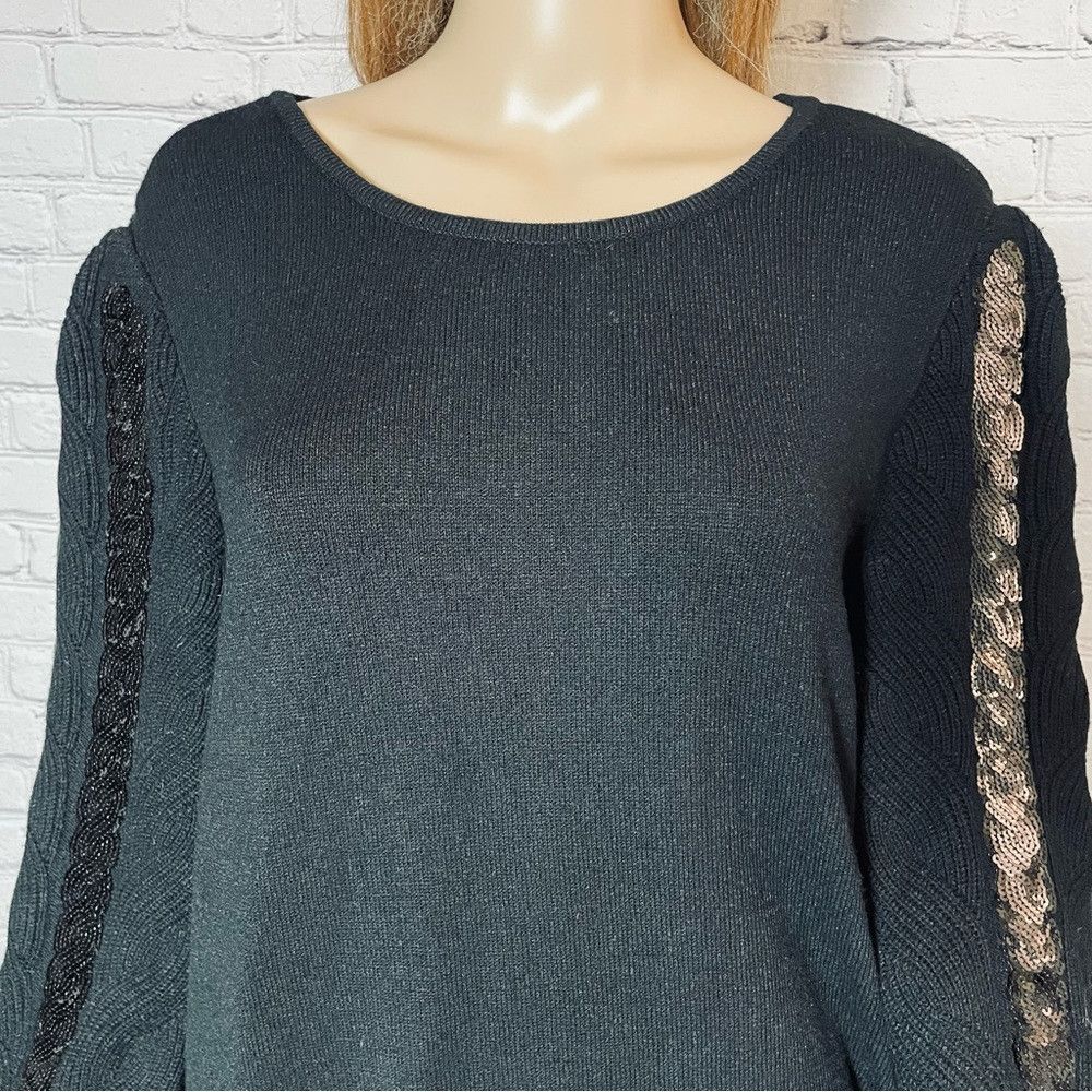Chicos Chico's Black Textured Pullover With Sequin Sleeves Size 2 Size L / US 10 / IT 46 - 9 Thumbnail