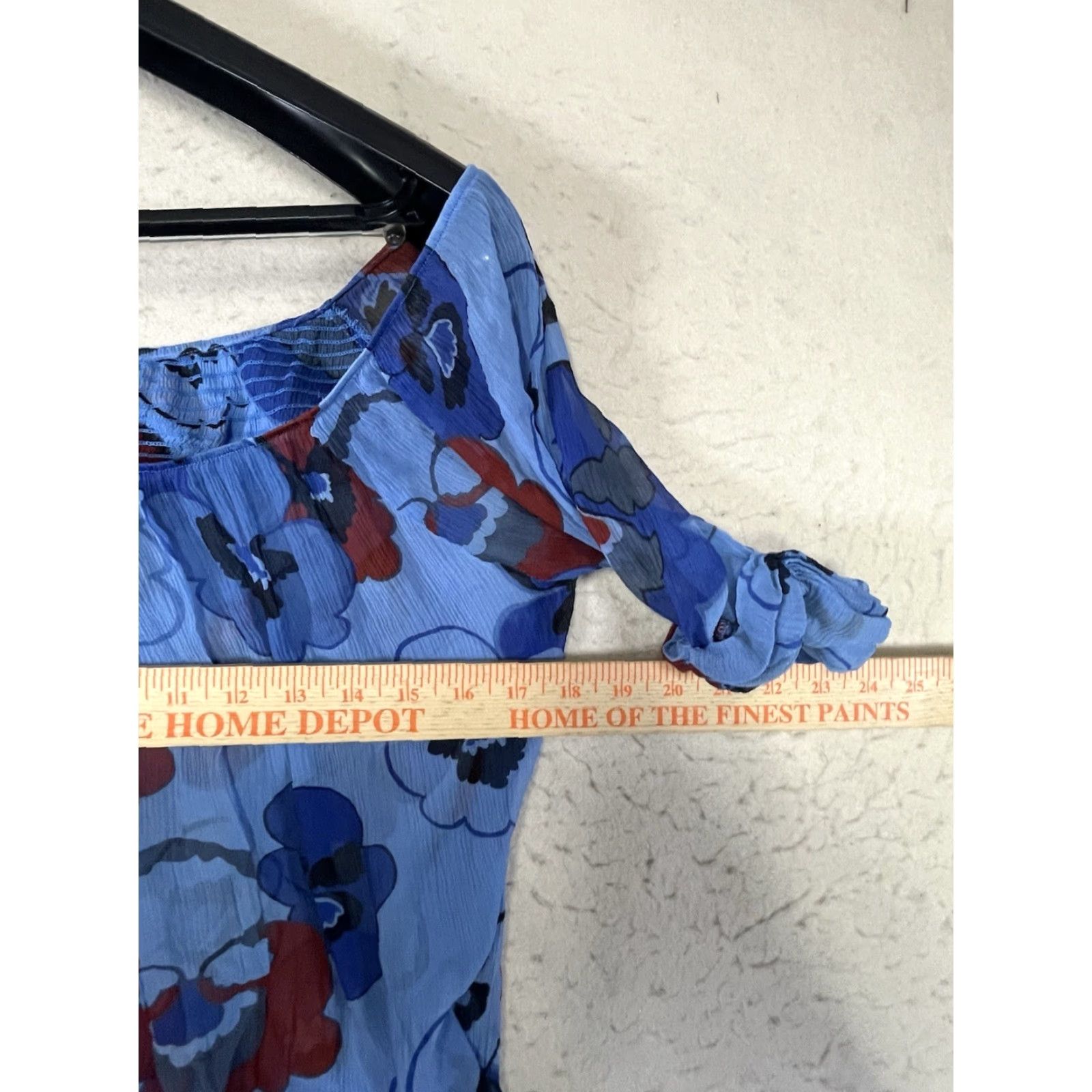 Feit FEI Anthropologie Off the Shoulder Blouse Silk Chiffon Floral Blue Size 2 Women 100% Silk 2 Size XS / US 0-2 / IT 36-38 - 3 Thumbnail