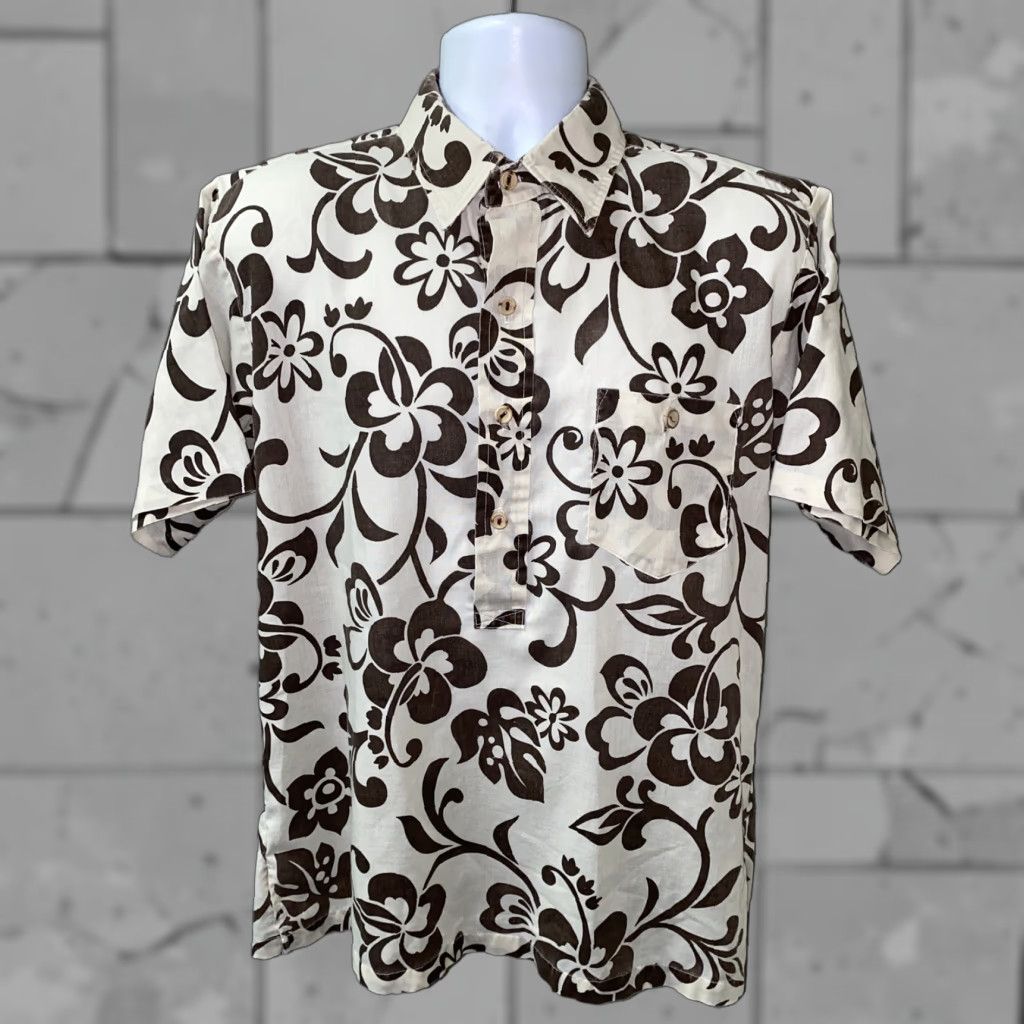 ALOHAS Vtg Holo Holo Mens White/Brown 1/2 Button Aloha Hawaiian Shirt Size L Size US L / EU 52-54 / 3 - 1 Thumbnail