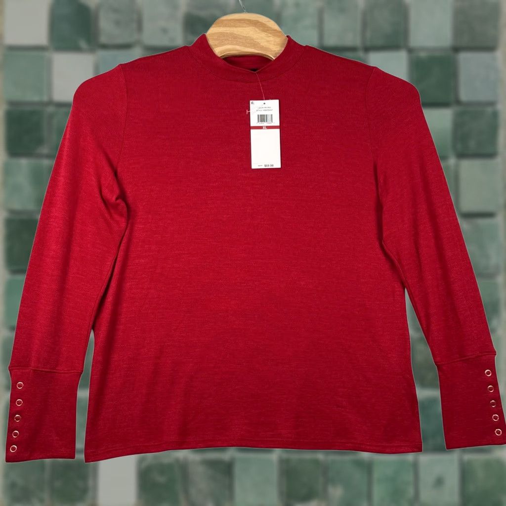 Vintage Rafaella Top Mock Neck Long Sleeve Rio Red Knit Grommet Cuff Christmas Holiday Office Classic Size XL / US 12-14 / IT 48-50 - 1 Thumbnail