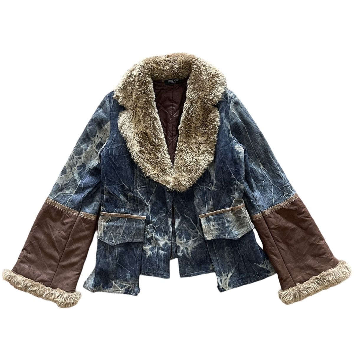 If Six Was Nine JOLIE JOLIE ITALY Faux Fur Collar Acid Wash Punk Jacket Size M / US 6-8 / IT 42-44 - 1 Thumbnail