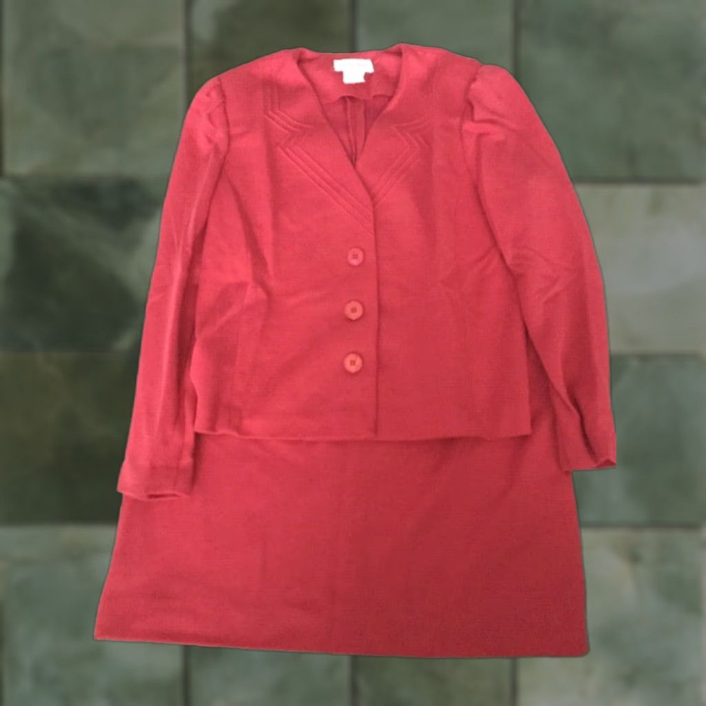 Vintage VINTAGE Leslie Fay Red Pencil Skirt Suit Size 16 Tailored Womens Size 38" / US 16 / IT 52 - 1 Thumbnail