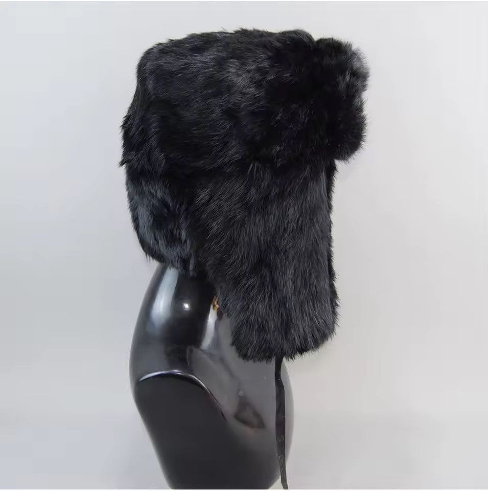 Japanese Brand Luxury Black Rabbit Fur Trapper Hat Unisex Winter Size XL Size ONE SIZE - 2 Thumbnail