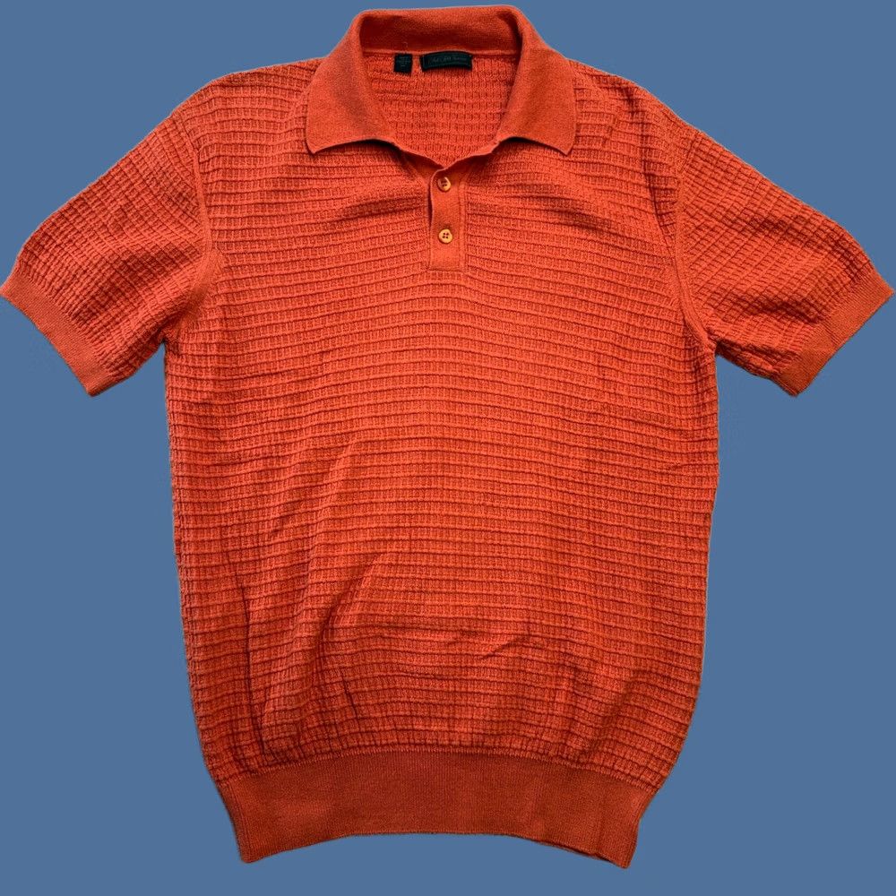 Saks Fifth Avenue Saks Fifth Avenue Polo Shirt Mens Small Orange Cashmere Cotton Knit Collared Short Sleeve Spread Retro Resort 90s Womens? Size US S / EU 44-46 / 1 - 1 Thumbnail