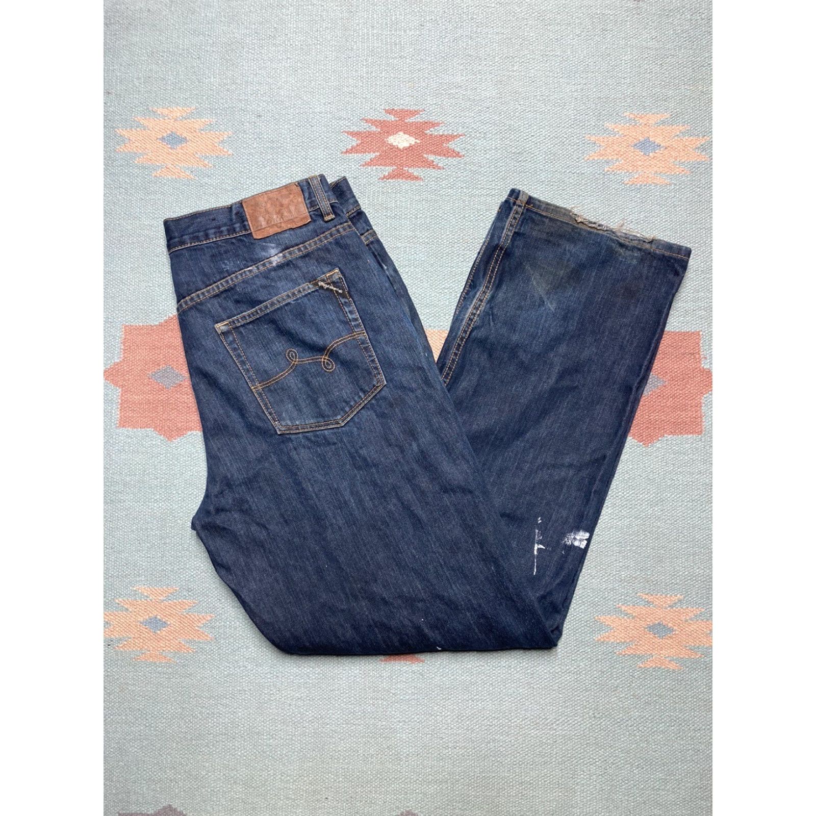 Vintage VINTAGE LRG Jeans Wide-Leg Embroidered Baggy 36x33 Men Union Lifted Research Group Skater Blue Size US 36 / EU 52 - 2 Thumbnail