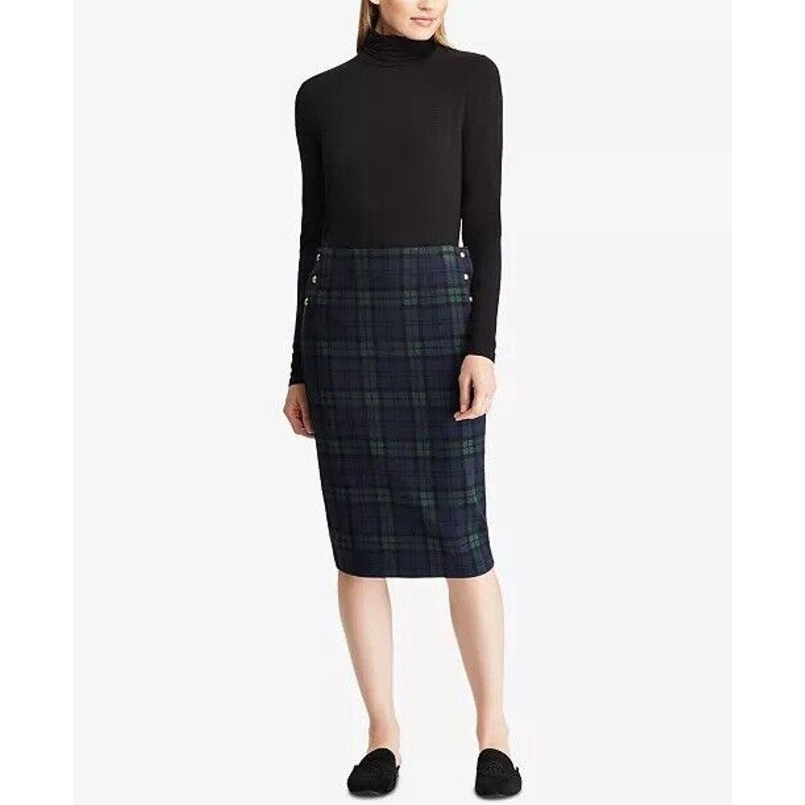 Ralph Lauren RALPH LAUREN Plaid Jacquard Pencil Skirt Gold Button Tartan Size 27" / US 4 / IT 40 - 3 Thumbnail