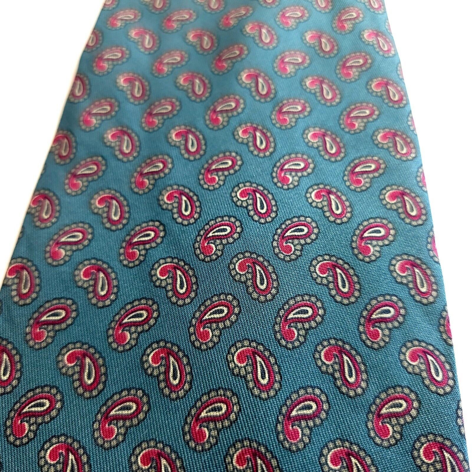 Robert Talbott Robert Talbott Teal Red Paisley Print Hand Sewn Short Silk T Size ONE SIZE - 2 Thumbnail