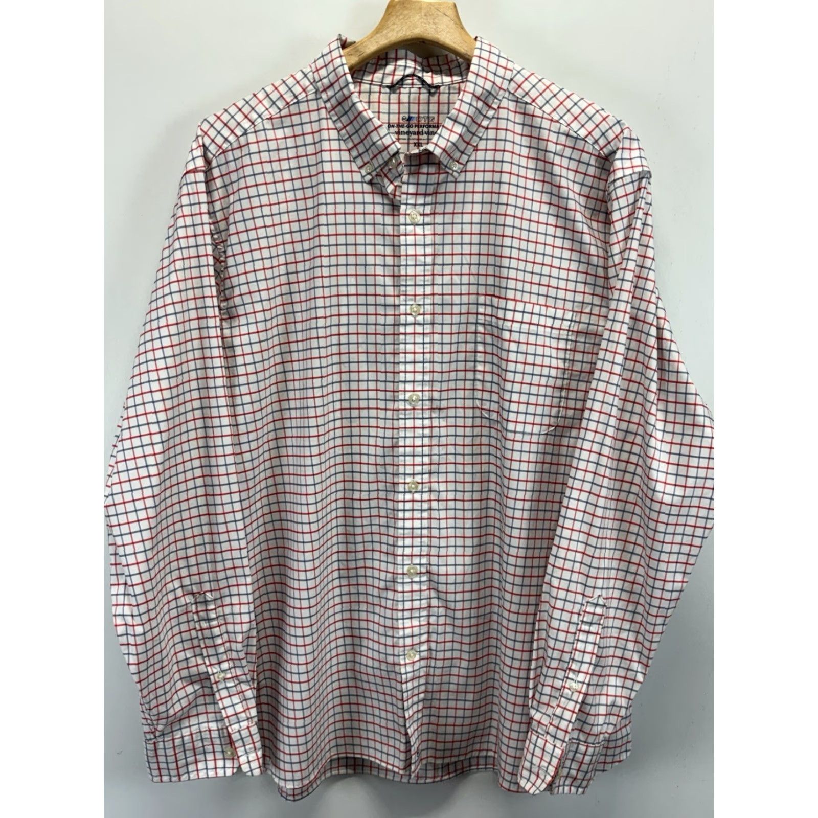 Vineyard Vines Vineyard Vines On The Go Performance Shirt Men’s 2XL Blue White Check Gingham Button-Up Long Sleeve Collared Cotton Blend Men Size US XXL / EU 58 / 5 - 2 Thumbnail