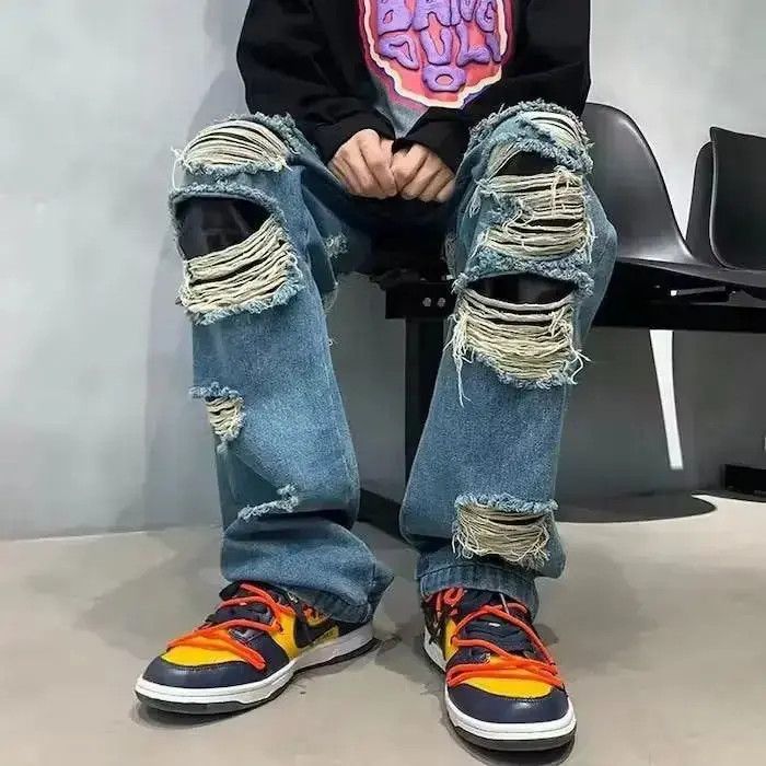 Japanese Brand Denim drill tears jeans rare unique Size US 32 / EU 48 - 3 Thumbnail