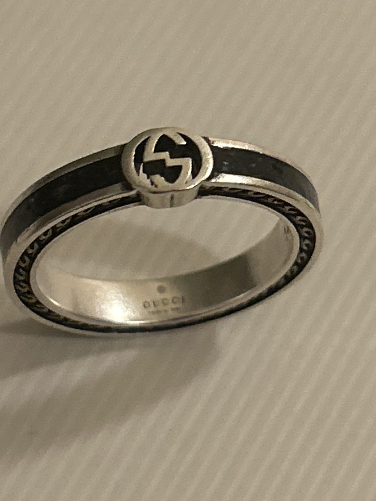 Gucci Gucci Interlocking G Enamel Thin Ring Black Ag925 701620 Size ONE SIZE - 3 Thumbnail