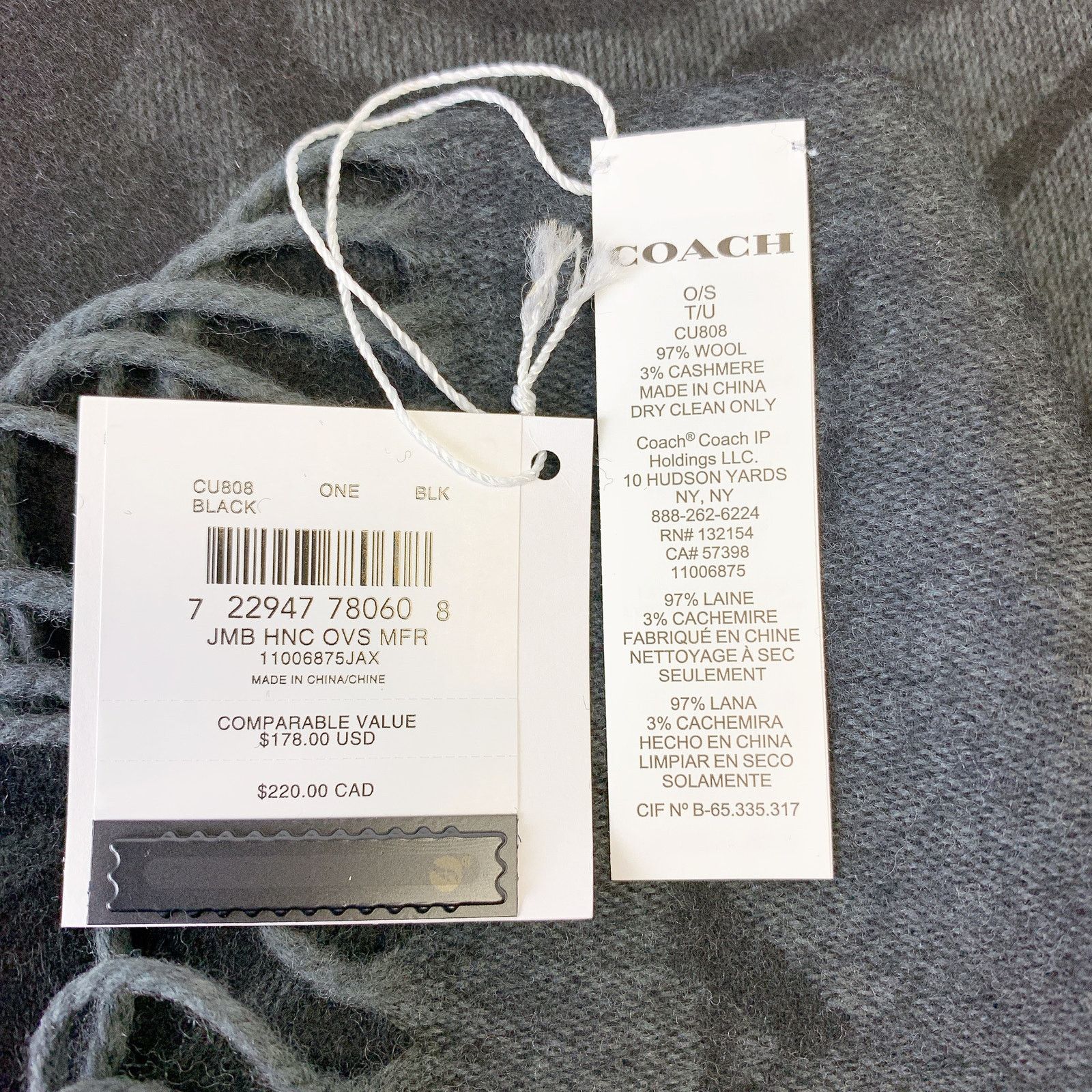 Coach Coach CU808 Horse Carriage Print Oversized Muffler IN Black Size ONE SIZE - 8 Thumbnail