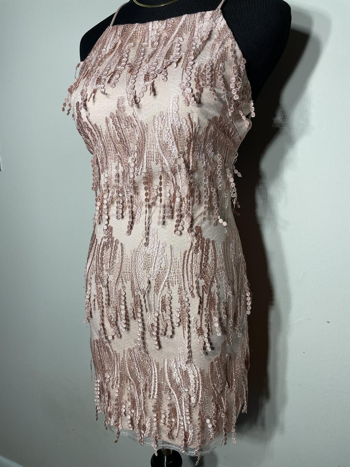 Lulus Lulus Making Magic Blush Pink Fringe Lace-Up Mini Dress XS Size XS / US 0-2 / IT 36-38 - 4 Thumbnail