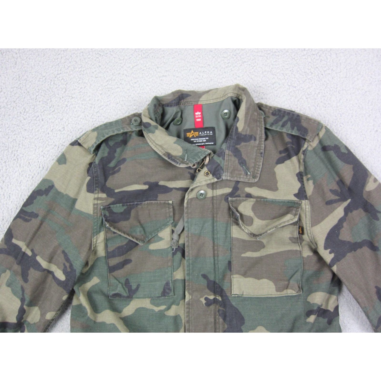 Alpha Industries Alpha Industries Jacket Mens M-65 Green Camouflage Military Field Utility Cotton Canvas Zip Mid-Length Size US M / EU 48-50 / 2 - 2 Thumbnail
