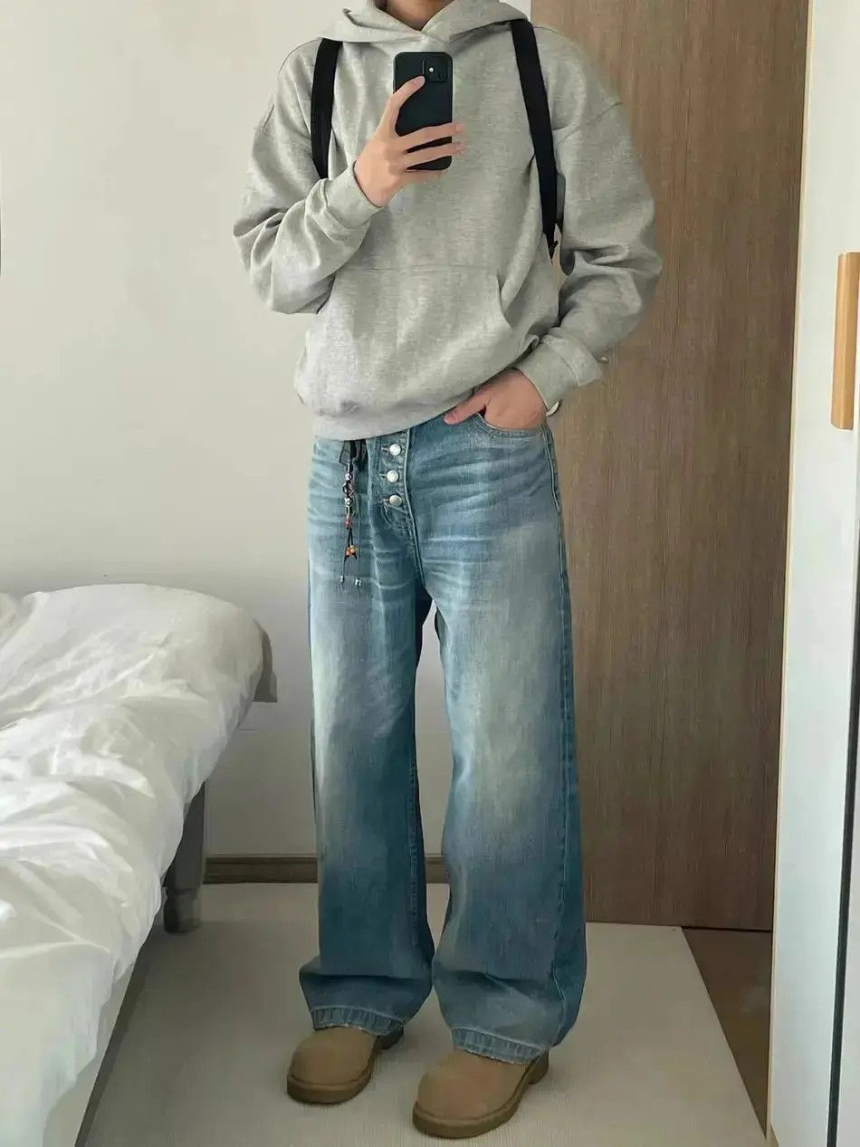 Japanese Brand Retro washed button wide leg jeans Size US 32 / EU 48 - 6 Thumbnail