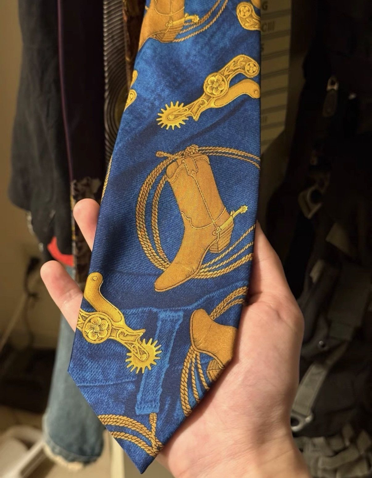 Jean Paul Gaultier Blue Western Boot & Gear Print Necktie Size ONE SIZE - 7 Thumbnail