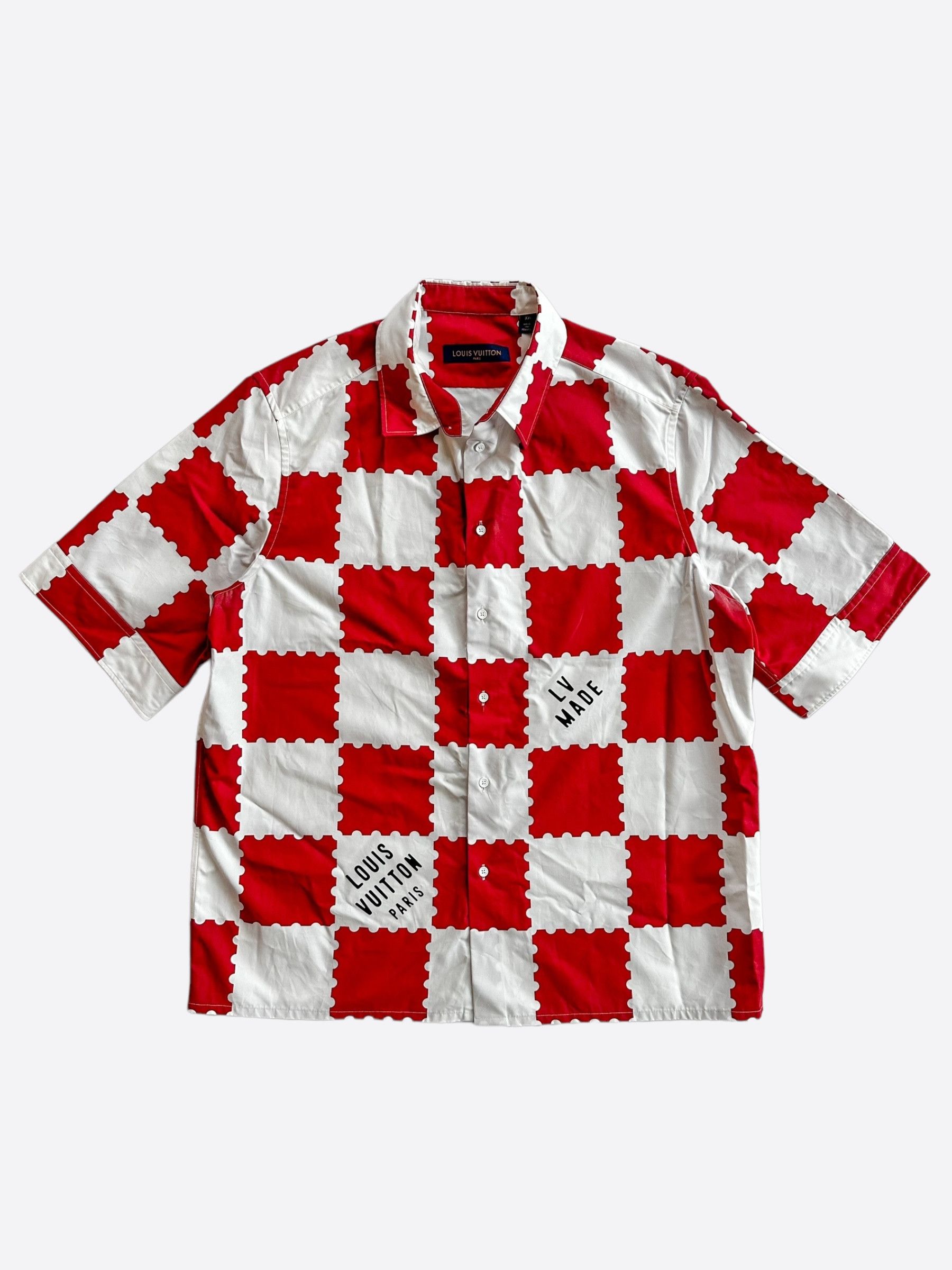 image of Louis Vuitton Nigo Red & White Checkered Button Up Shirt, Men's (Size 2XL)