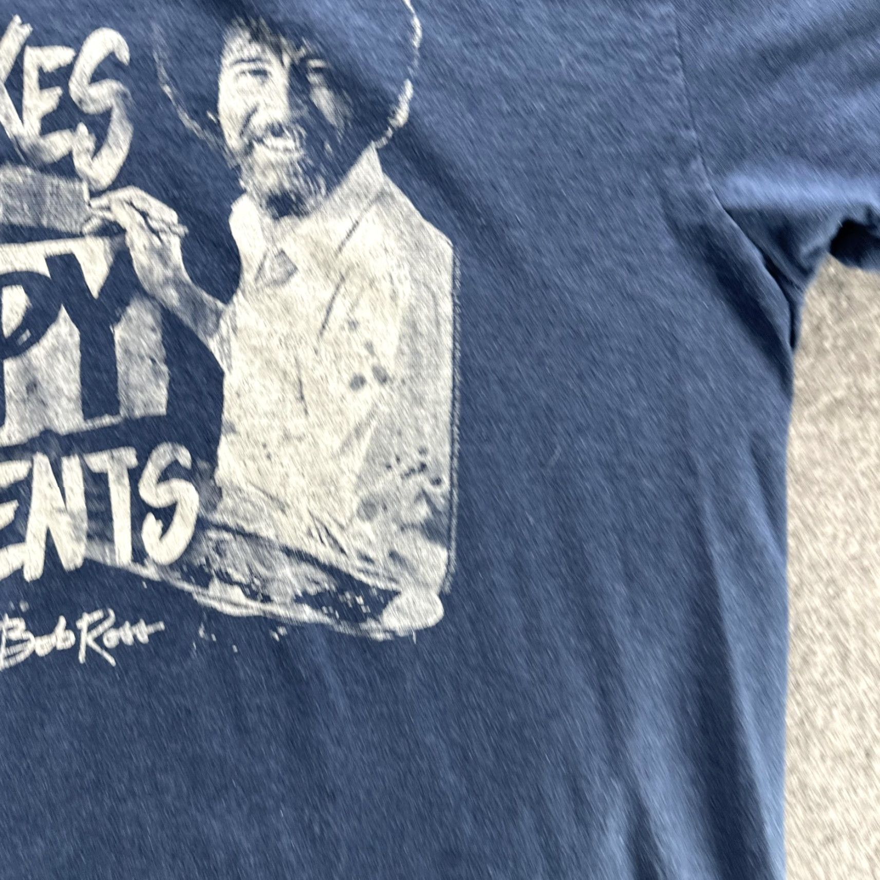 Vintage Bob Ross Shirt Mens Large Navy Blue No Mistakes Happy Accidents Graphic Tee Size US L / EU 52-54 / 3 - 7 Thumbnail