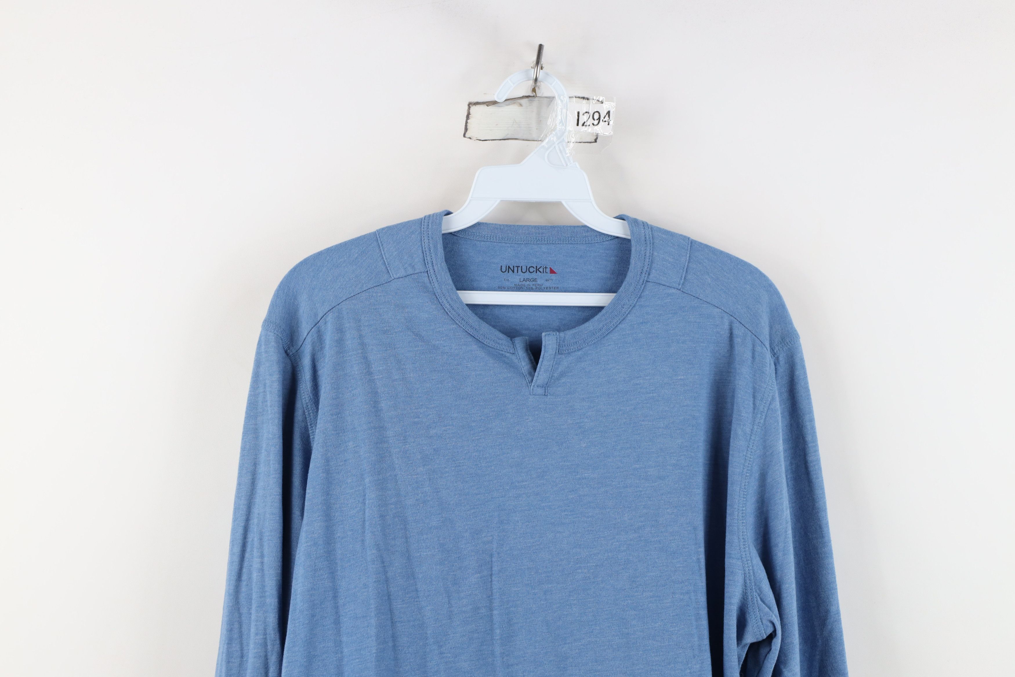 UNTUCKit Untuckit Blank Jersey Knit Long Sleeve T-Shirt Heather Blue Size US L / EU 52-54 / 3 - 2 Thumbnail