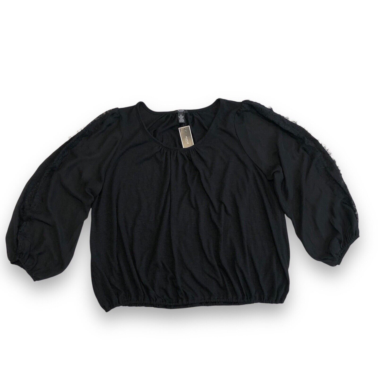 Alfani Alfani Womens Black Lace Sheer Sleeves Top 3X Scoop Neck Size 3XL / US 20-22 - 1 Thumbnail