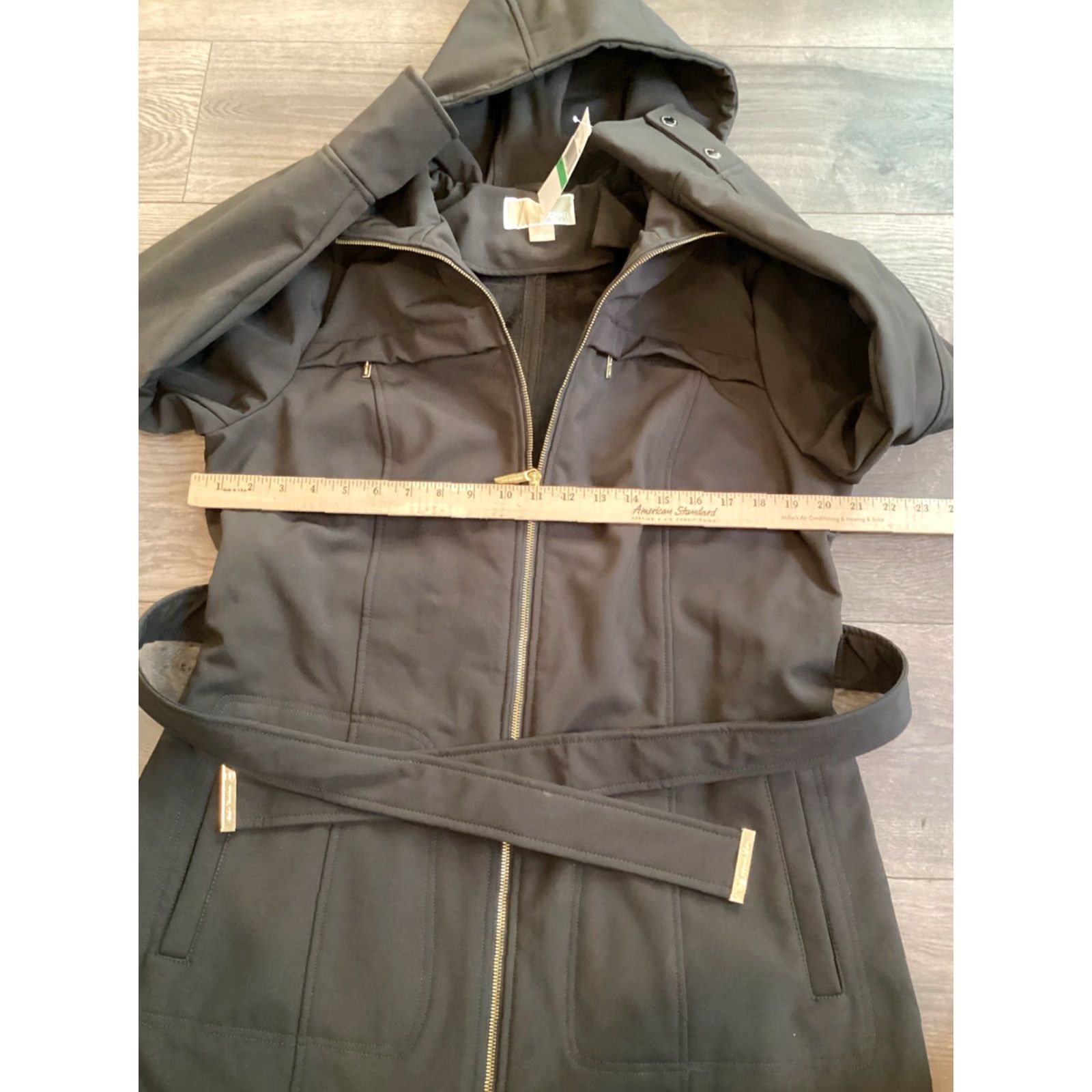 Michael Kors NWT Michael Kors Womens Coat Hooded Anorak Bark Green Mid-Length Zip Snap Belt Logo Size L / US 10 / IT 46 - 6 Thumbnail