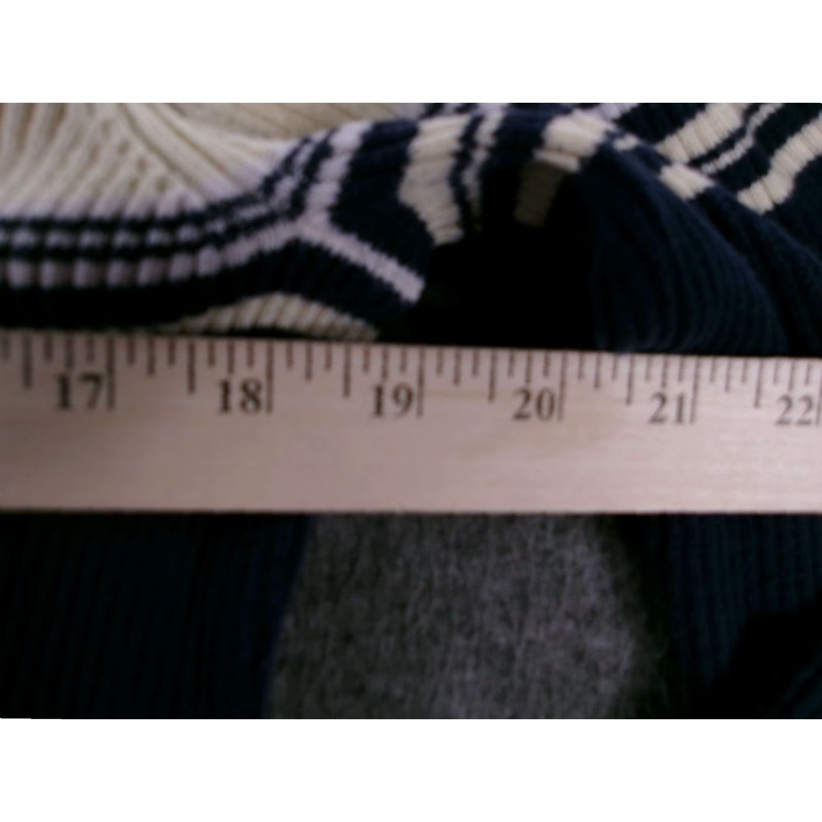 Vintage FASHION BUG Sweater Women 14 Navy Cream Striped Ribbed V-Neck Pullover Long Sleeve Casual Y2K Preppy Size XL / US 12-14 / IT 48-50 - 4 Thumbnail