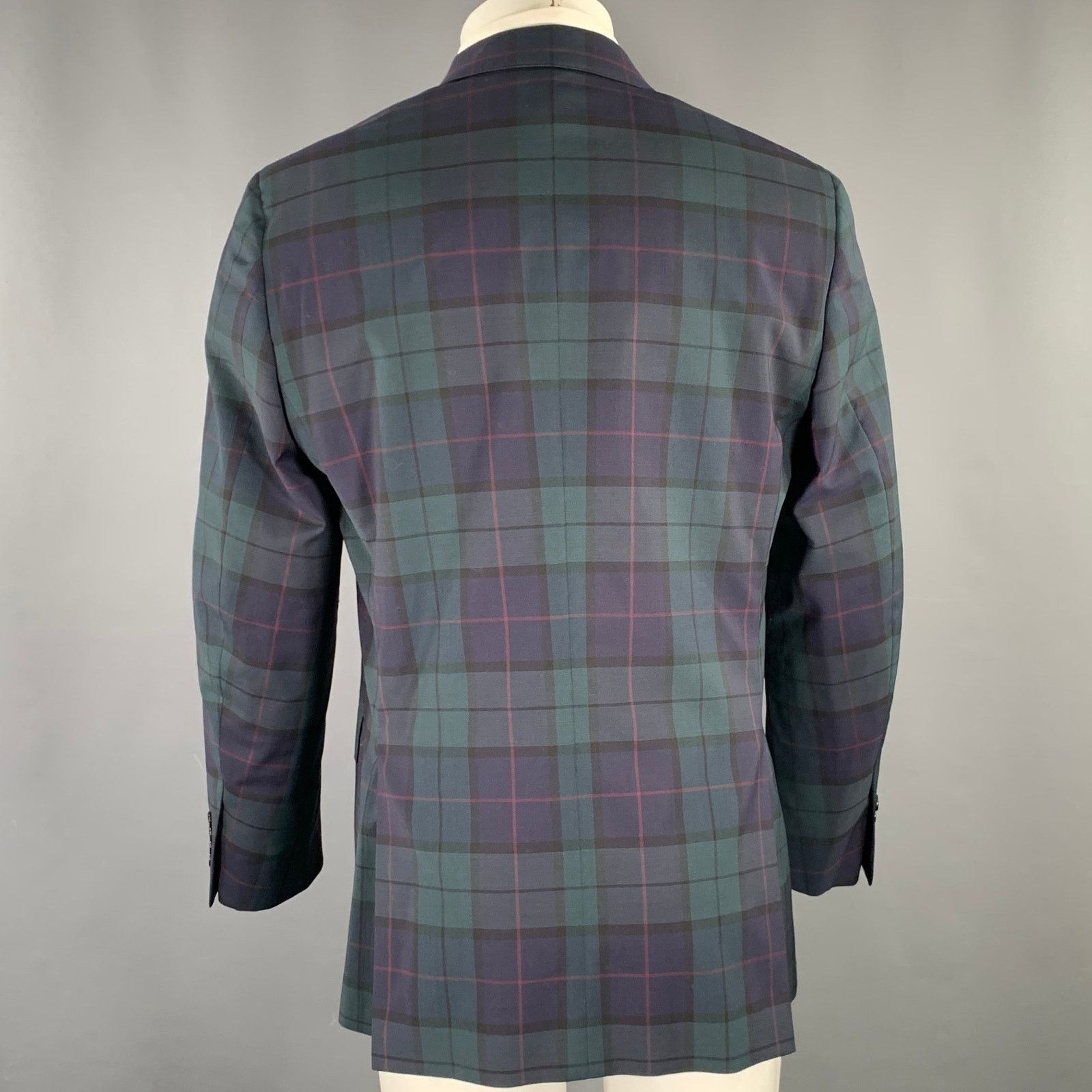 Todd Snyder TODD SNYDER Size 40 Regular Green Navy Plaid Wool Sport Coat Size 40R - 4 Thumbnail