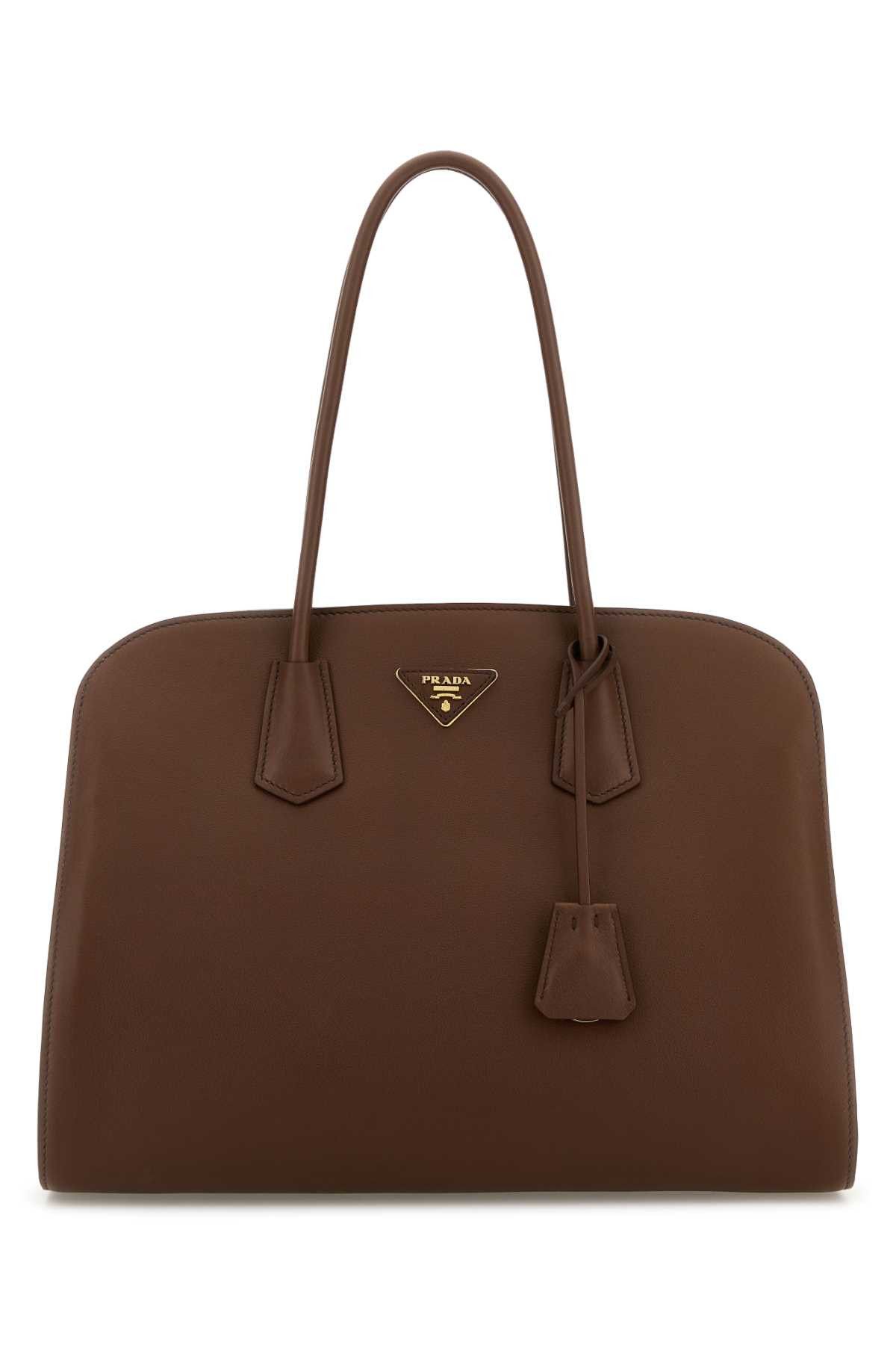 Prada Chocolate Leather Shopping Bag Size ONE SIZE - 1 Thumbnail