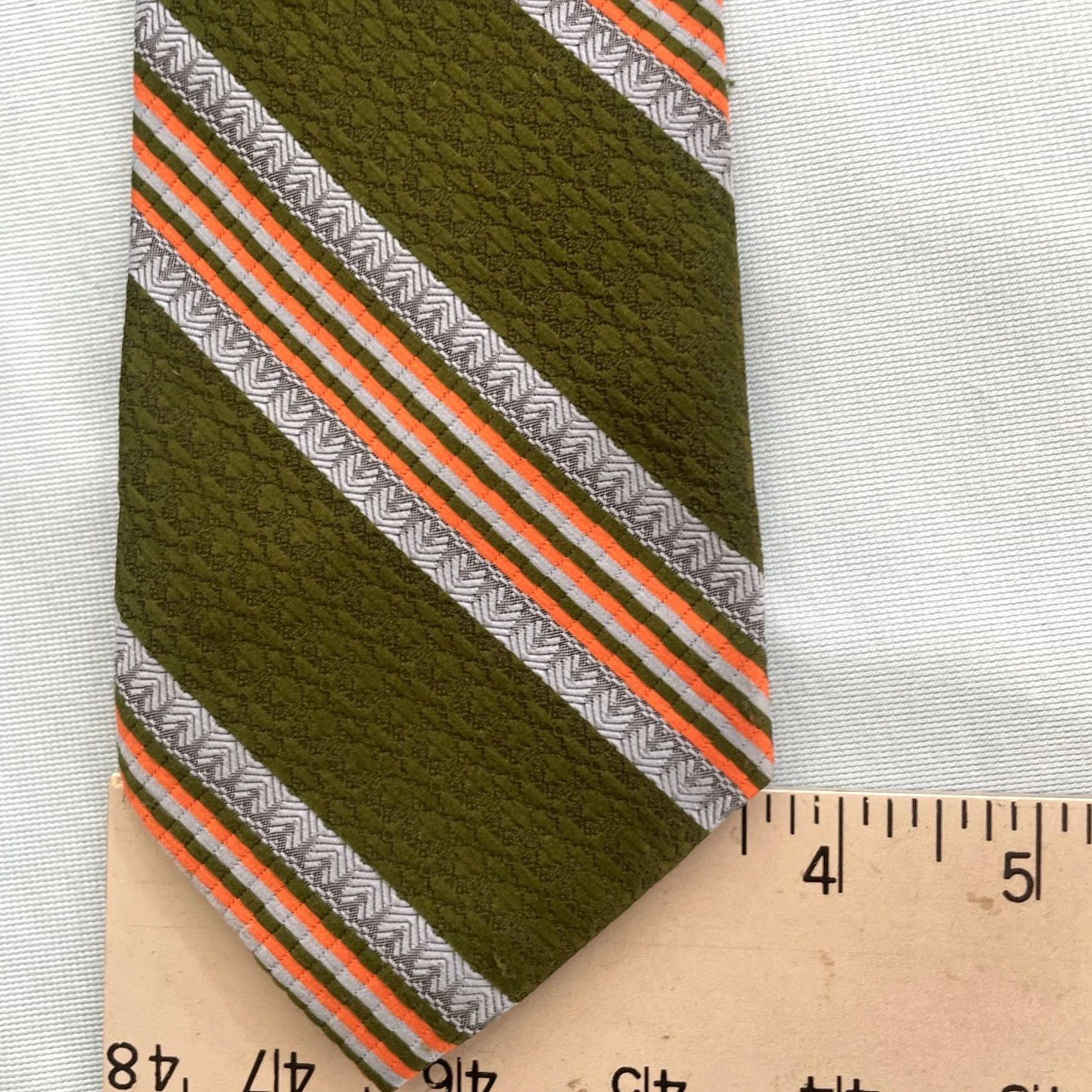 Haband Vtg Haband's Repp Tie Southern Western Rockabilly Necktie Green Orange Gray 3.5x54 Striped, Polyester, Vintage, Designer, Men, One Size Size ONE SIZE - 7 Thumbnail