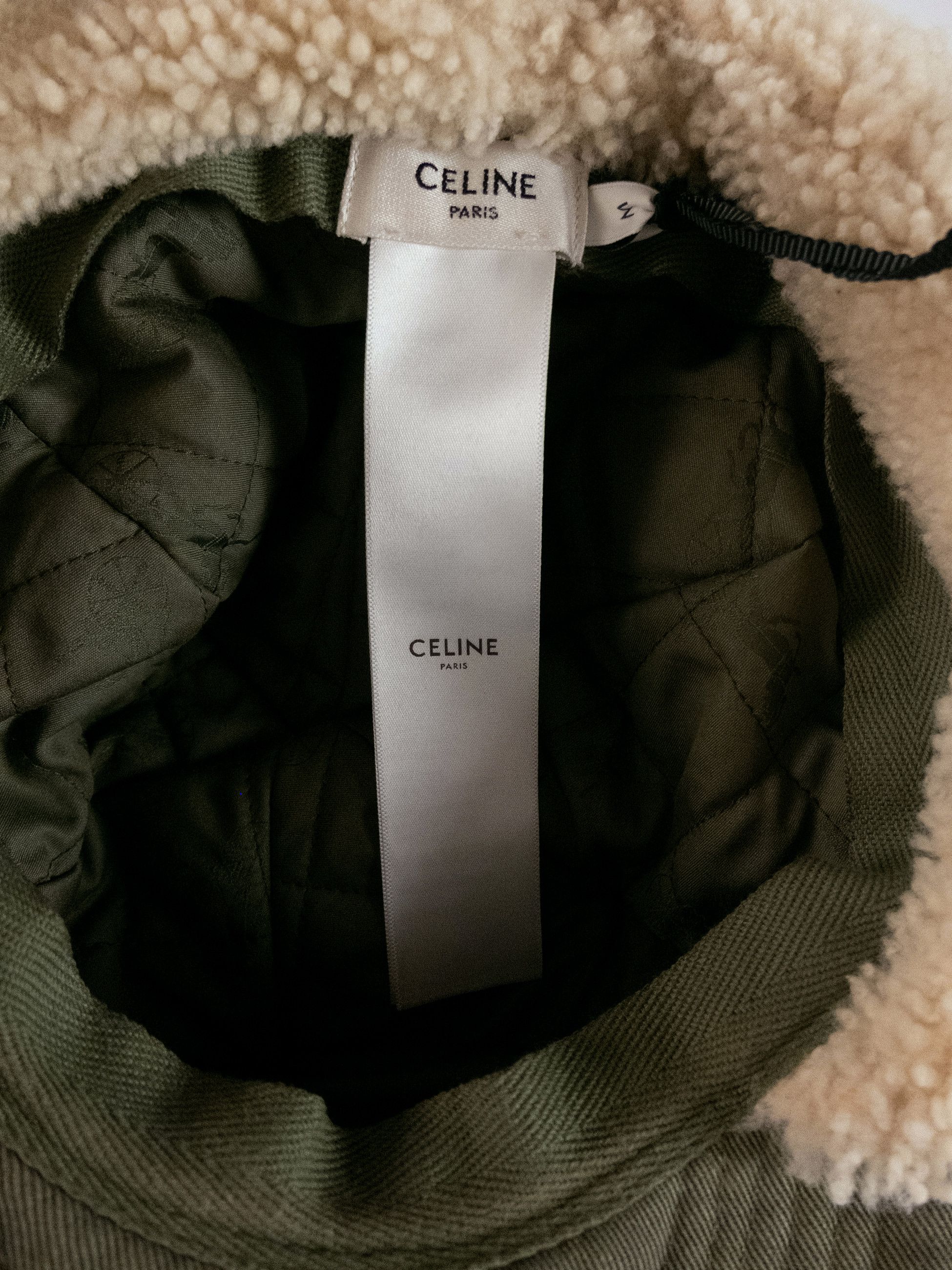 Celine CELINE Triomphe Chapka Shearling & green cotton ear flap hat Size ONE SIZE - 11 Thumbnail