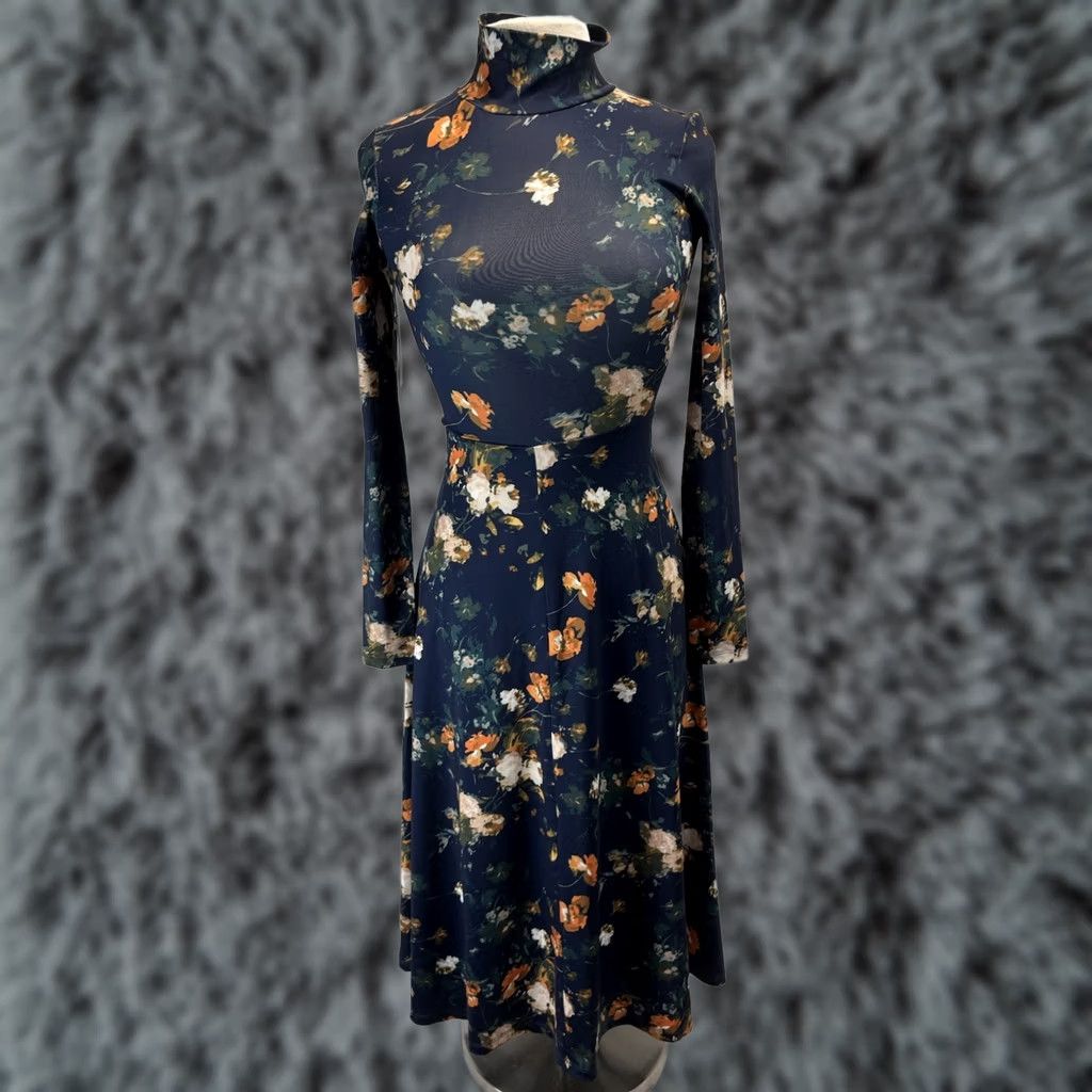 Vintage Wilfred Mira Floral Midi Dress XXS Women’s Mock Neck Stretch Modest Boho Size XXS / US 00 / IT 34 - 1 Thumbnail