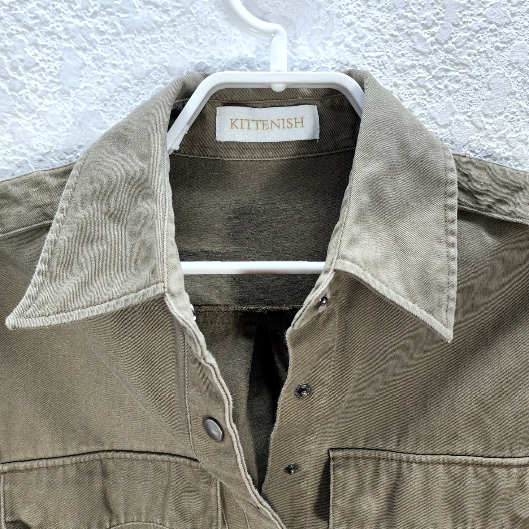 Olive VINTAGE Kittenish Olive Green Snap Buttons Cotton Front Pockets Utility Shirt XS Women Adults Womens Shirts Size XS / US 0-2 / IT 36-38 - 4 Thumbnail