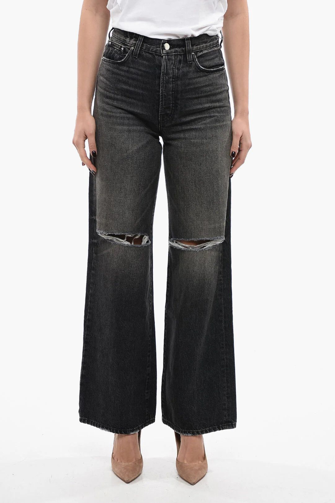 Amiri og1mm0426 High-Rise Wide-Fit Jeans in Grey Size 26" / US 2 / IT 38 - 1 Thumbnail