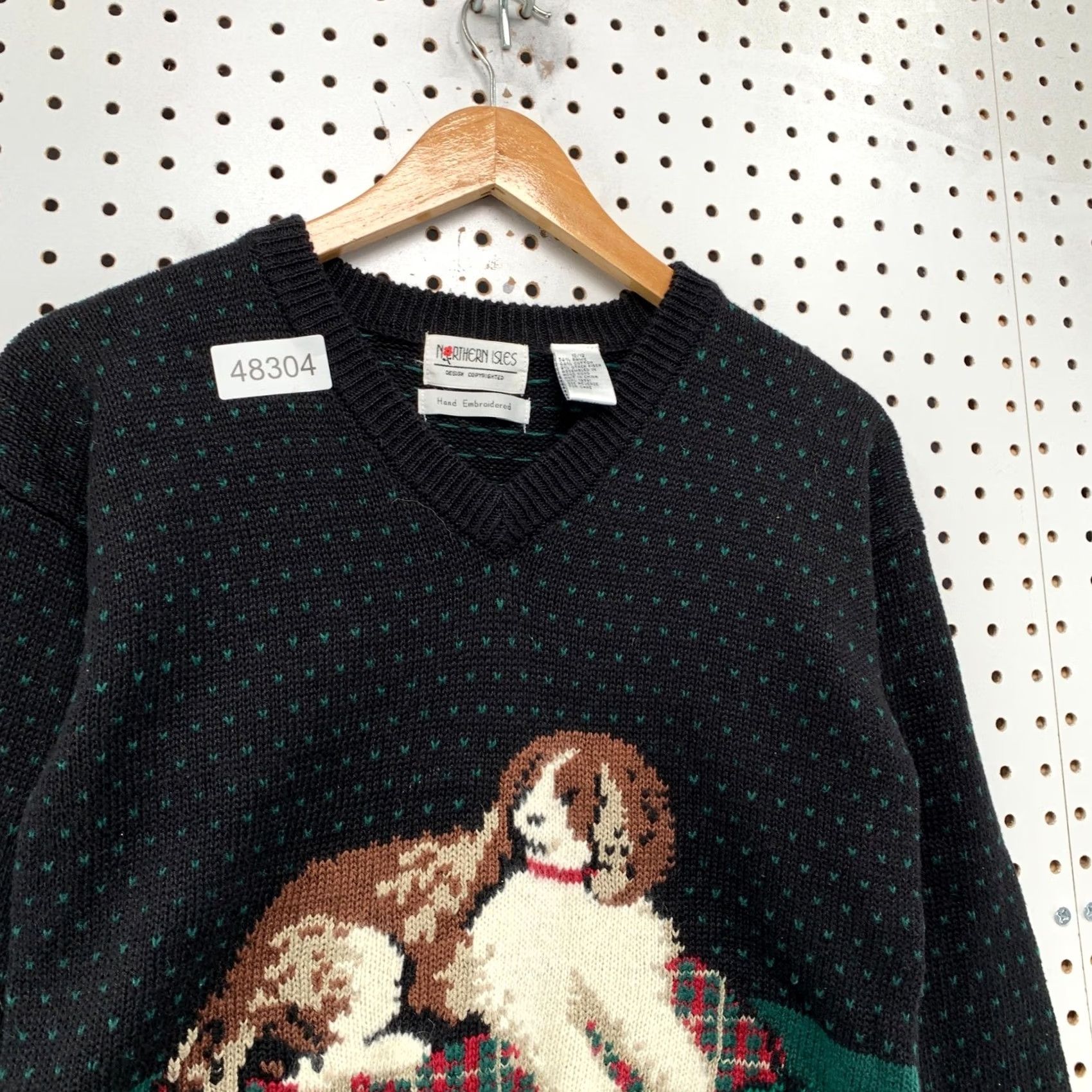Vintage VINTAGE Northern Isles Dog Sweater Hand Embroidered V-Neck Womens 10 Black Plaid Knit Pullover | Animal Holiday Casual Womens Pullover Sweater 10 Size L / US 10 / IT 46 - 7 Thumbnail