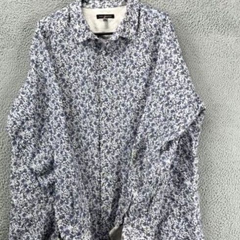 Vintage Lords of Harlech Linen Shirt Men's Floral Print Button Up XL Blue Linen Shirt Short Sleeve Button-Down Casual Men’s Size US XL / EU 56 / 4 - 4 Thumbnail