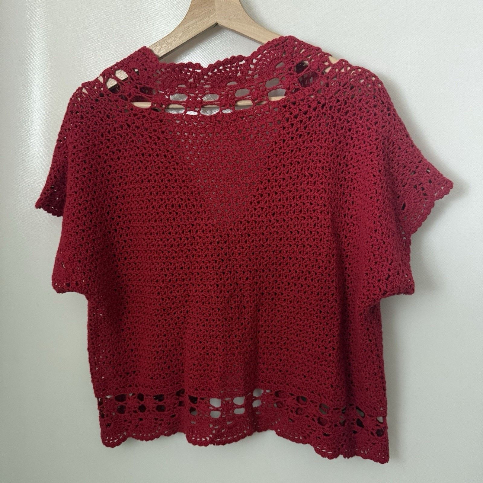 Other Cardigan Sweater Red Boho Crochet Cottagecore Doily Granny Size L / US 10 / IT 46 - 2 Thumbnail
