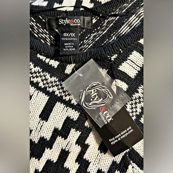 Style & Co Style & Co Black White Cotton Aztec Fringe Poncho~OS~NWT Size ONE SIZE - 4 Thumbnail