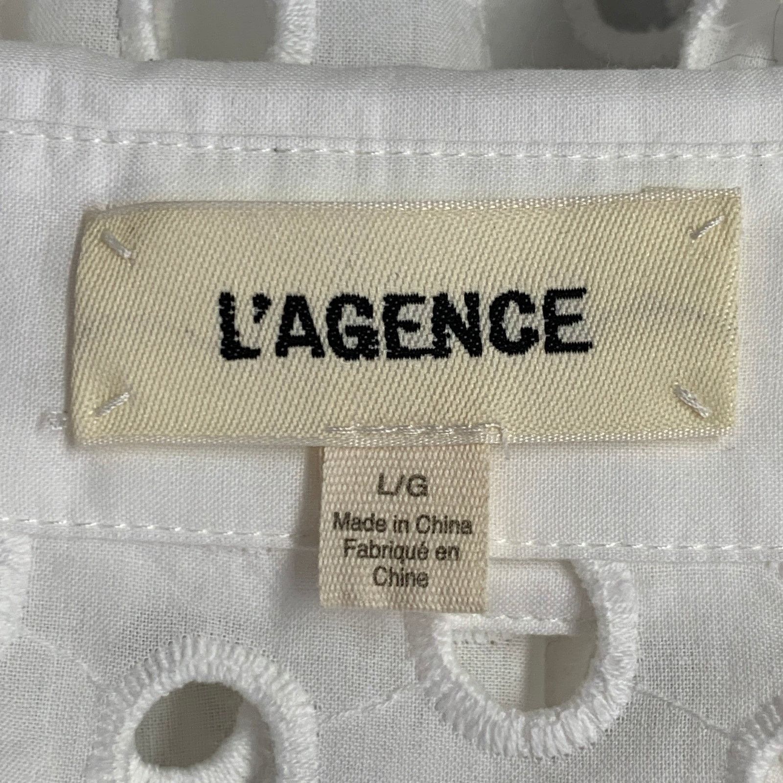 L'AGENCE L'AGENCE L White Cotton Eyelet Spread Collar Button Up Shirt Size L / US 10 / IT 46 - 5 Thumbnail