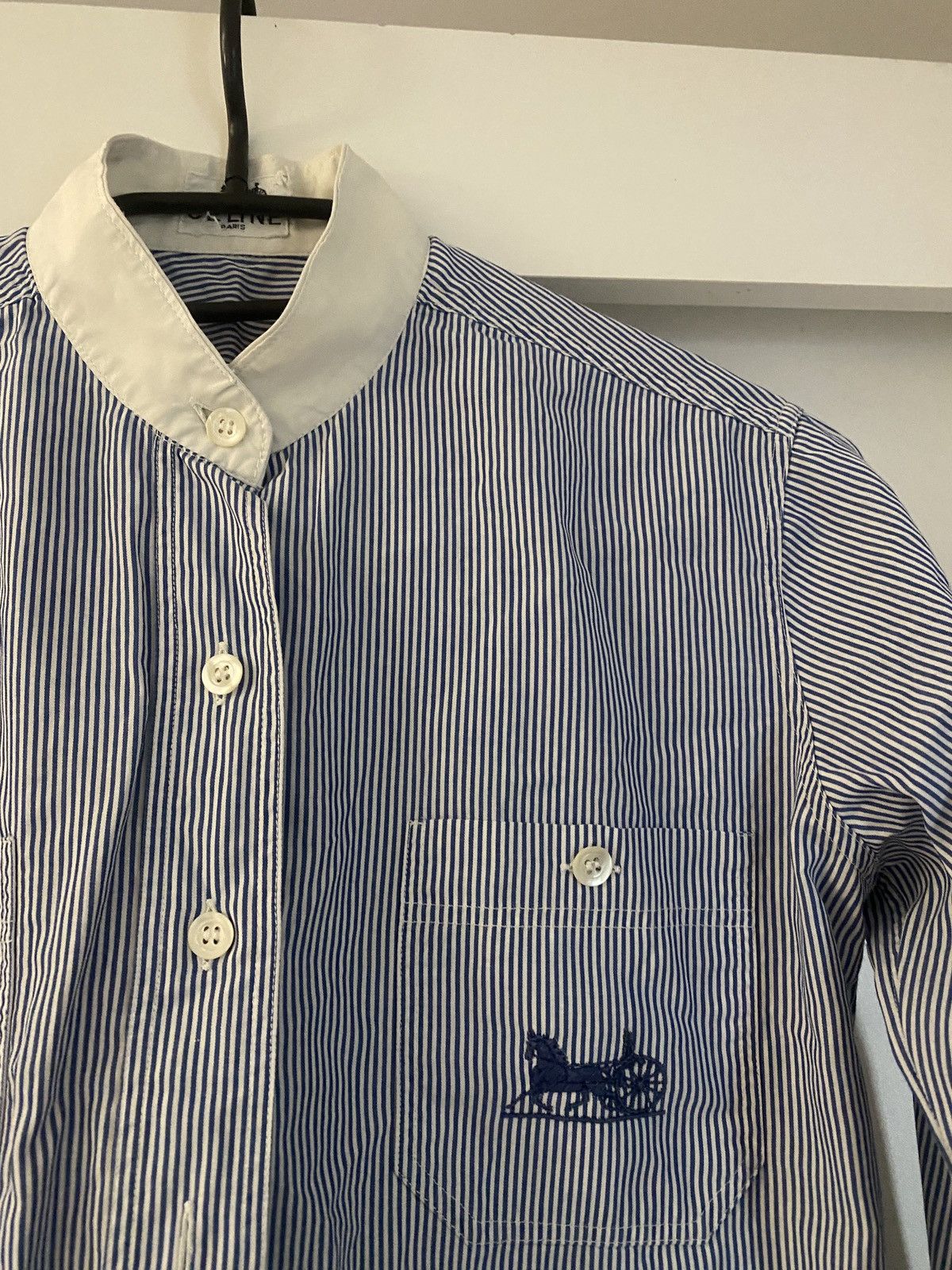 Celine Luxury vintage celine big logo on pocket shirt button up Size XS / US 0-2 / IT 36-38 - 6 Thumbnail