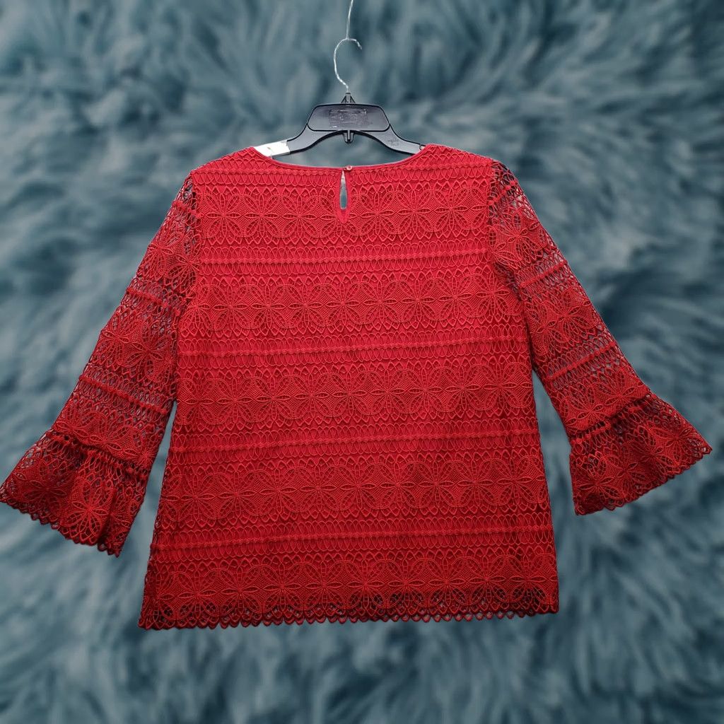 Talbots Talbots Blouse Womens L Red Floral Lace 3/4 Bell Sleeve Side Zip Vintage: No Size L / US 10 / IT 46 - 1 Thumbnail