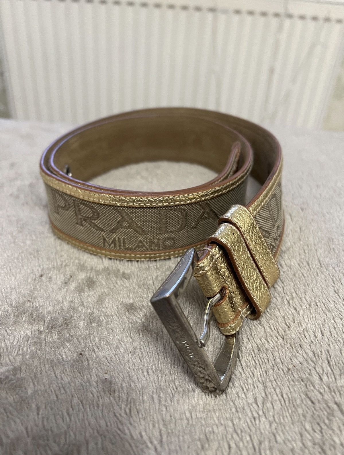 Prada PRADA SS 2006 Logo Canvas Gold Trim Belt runway Vintage Size 30 - 2 Thumbnail