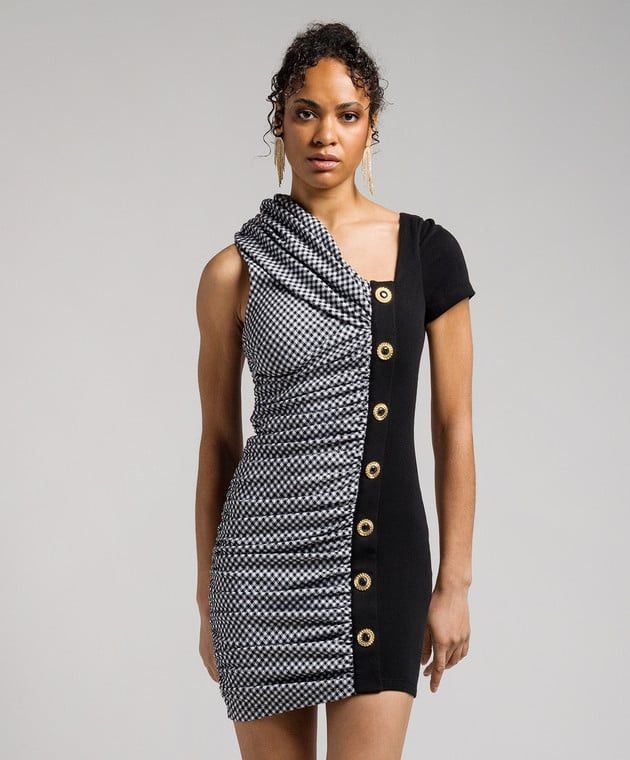 Balmain o1s1wg110825 Vichy Draped Jersey Dress in Black Size M / US 6-8 / IT 42-44 - 2 Thumbnail