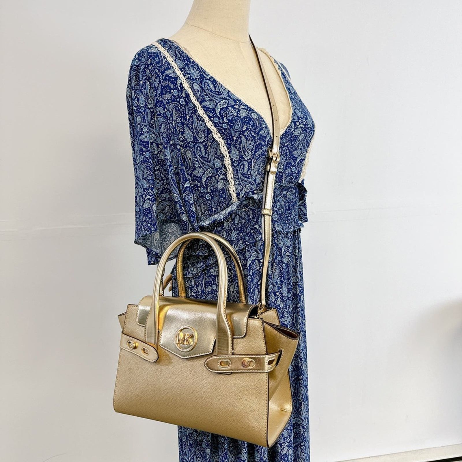 Michael Kors Michael Kors 35F3GNMS8M Carmen Medium Metallic Belted Satche Size ONE SIZE - 1 Thumbnail