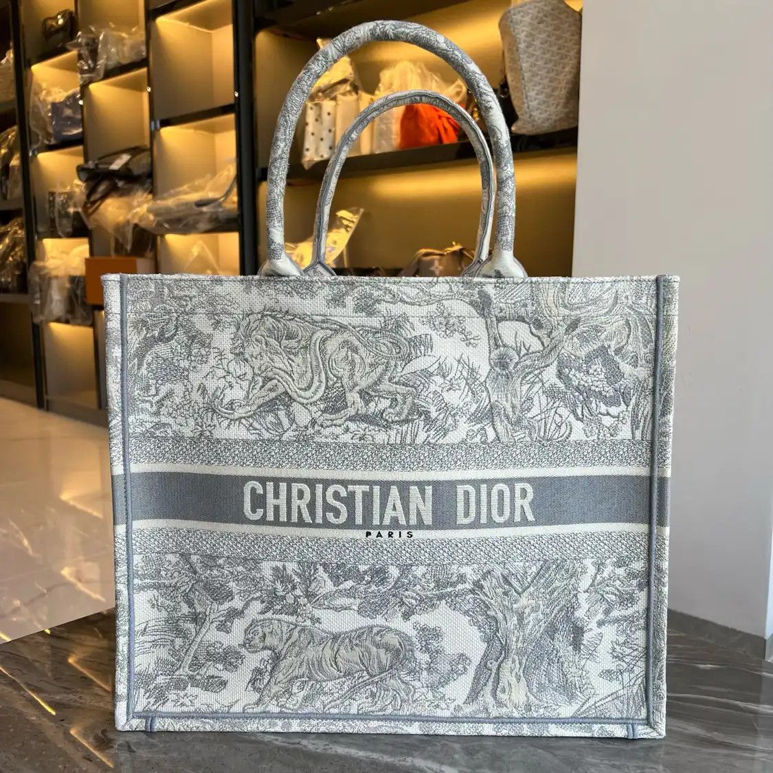 Dior DIOR Book Tote Large grey fabric embroidery handbag Size ONE SIZE - 1 Thumbnail