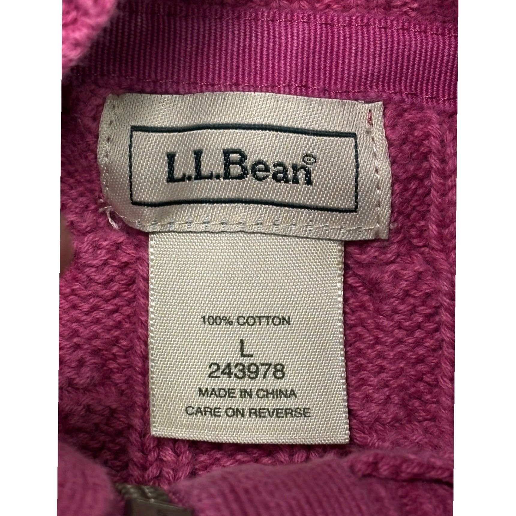 Vintage VINTAGE LLBean Cable Knit Full Zip Mock Neck Sweater Magenta Cotton Size L Size L / US 10 / IT 46 - 2 Thumbnail