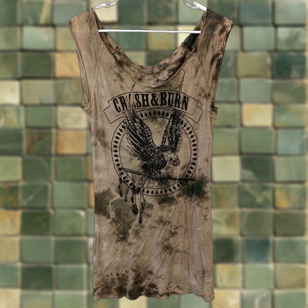 Vintage Crash & Burn Y2K Eagle Graphic Sleeveless Top Women's Brown Shirt S/M Size S / US 4 / IT 40 - 1 Thumbnail