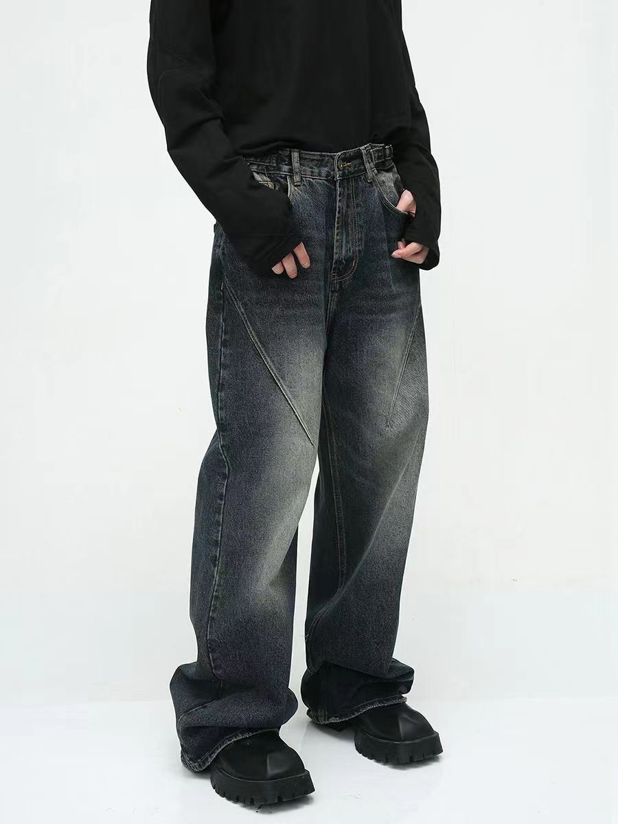 Japanese Brand × Jean Retro dark blue washed distressed straight-leg jeans Size US 31 - 4 Thumbnail