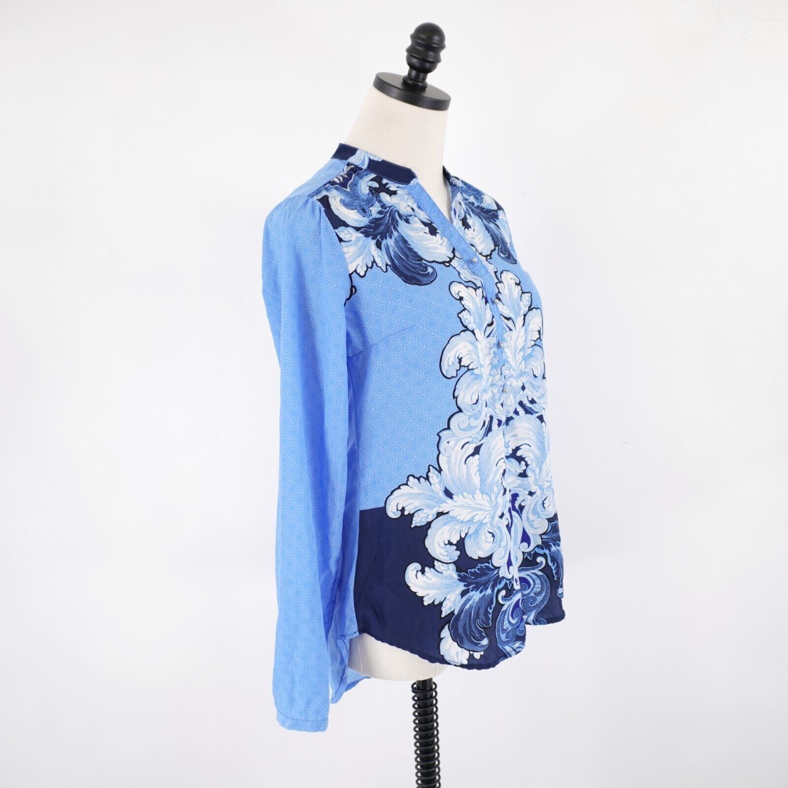 Designer New York & Company Blue Long Sleeve Lightweight Floral Blous Size XS / US 0-2 / IT 36-38 - 7 Thumbnail