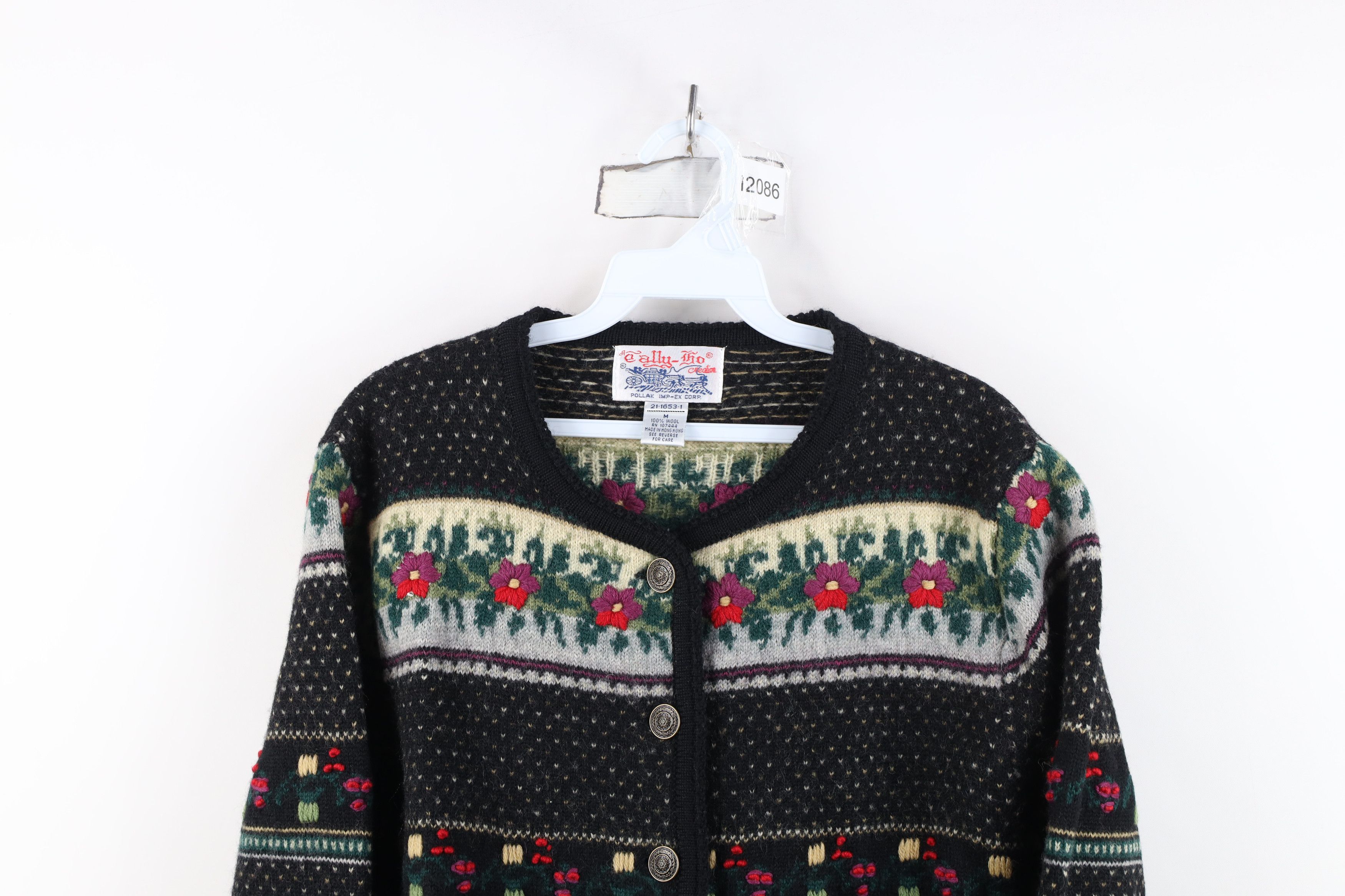 Vintage Vintage 90s Streetwear Wool Fair Isle Cardigan Sweater Size M / US 6-8 / IT 42-44 - 2 Thumbnail