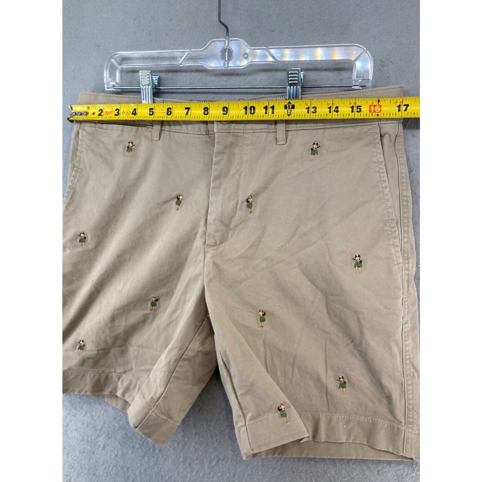 Cremieux Cremieux Men's Shorts 34 Khaki Chino Casual Flat Front Embroidered Cotton Blend Summer Mens Size US 34 / EU 50 - 2 Thumbnail