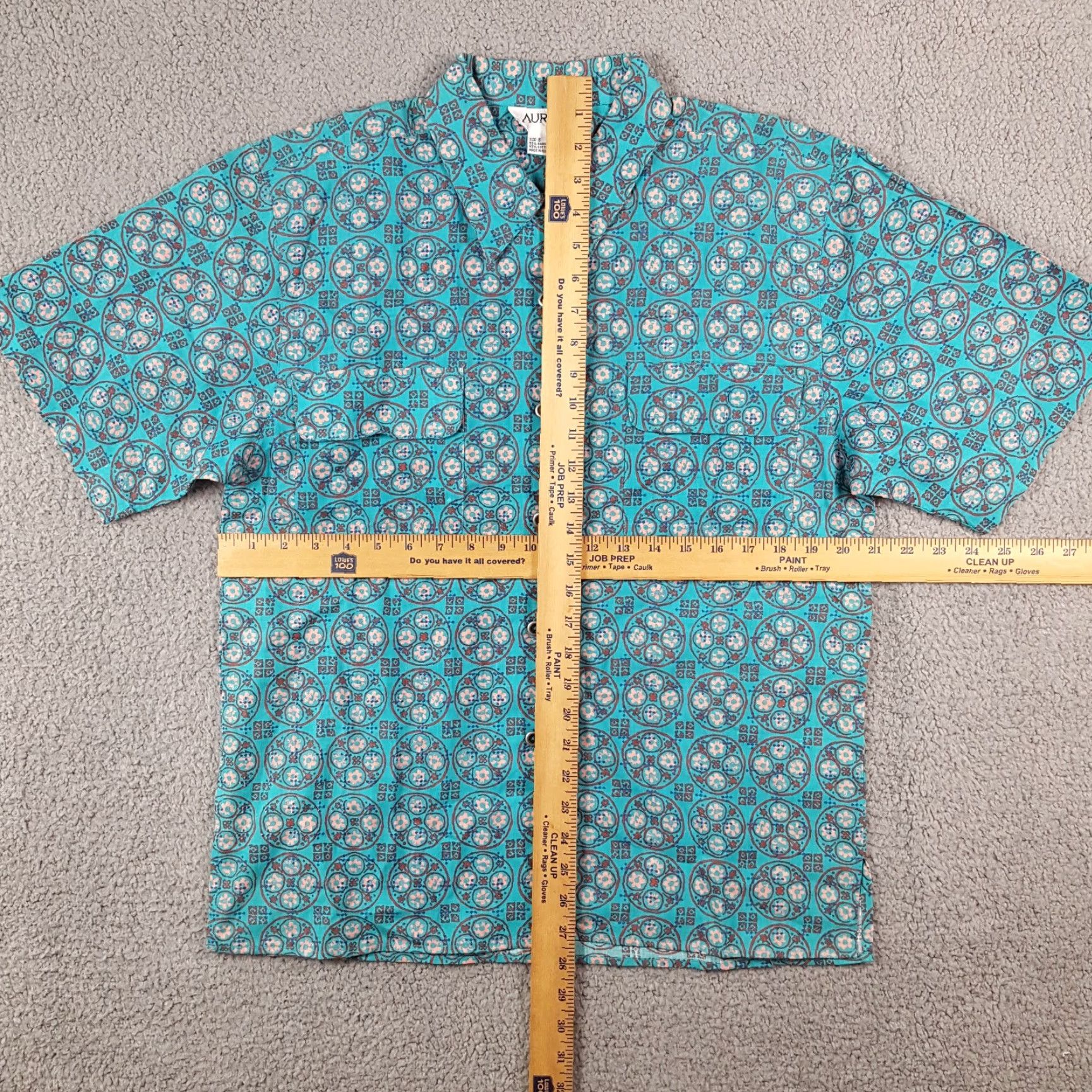 Vintage Vintage Aurea Women's Button-Up Shirt 8 Blue Geometric 90s Retro Casual Preppy Cotton Ramie Size M / US 6-8 / IT 42-44 - 7 Thumbnail